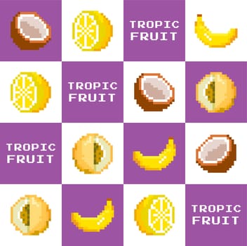 Tropic fruits pixelated 8 bit style, eco products