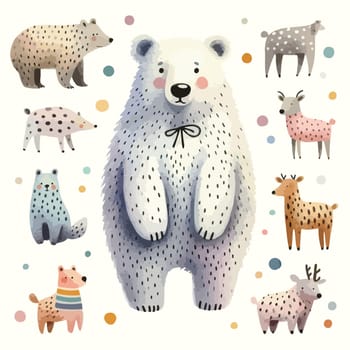 Set of Watercolor cute bears. Hand Drawn vector illustration.