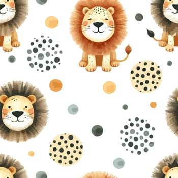 Watercolor Seamless pattern with cute wild lion. Hand Drawn vector illustration.