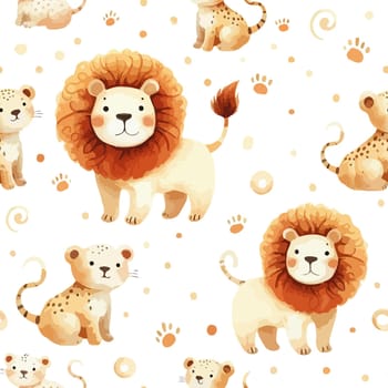 Watercolor Seamless pattern with cute wild lion. Hand Drawn vector illustration.