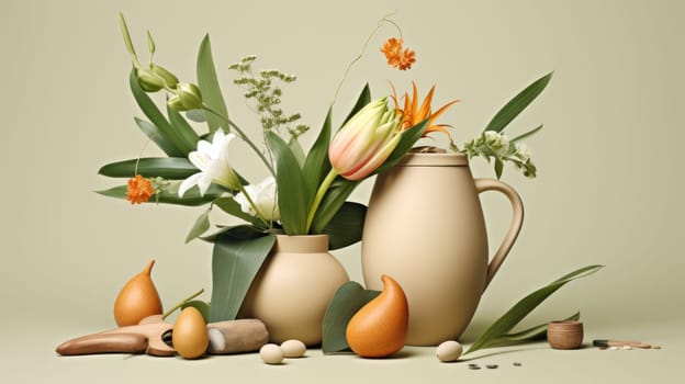 A group of vases filled with different types of flowers, AI