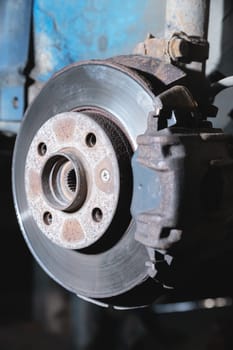 Disc brake disc with brake system installed on an old car