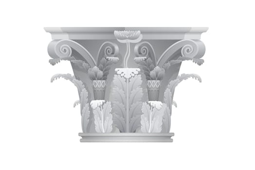 3D Greek pillar, realistic chapiter with stylized acanthus leaves and stalks