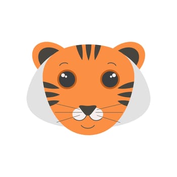Cute tiger face with stripes, portrait of wild predator character