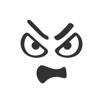 Angry face of annoyed crazy character in monochrome doodle style