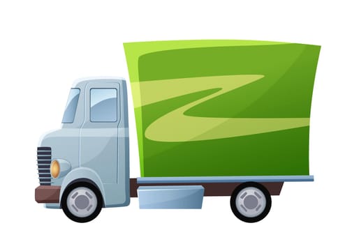 Truck with green van, side view of cute vehicle for freight transport and delivery