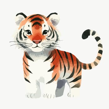 Kids watercolor illustration with cute baby tiger.