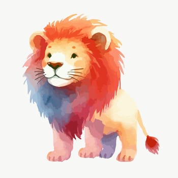 Kids watercolor illustration with cute baby lion.
