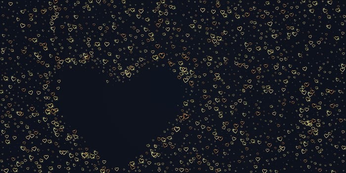 Gold hearts scattered on black background.