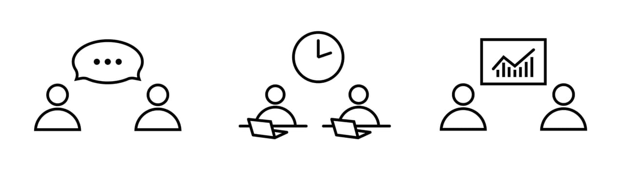 Business teamwork line icon set in flat style