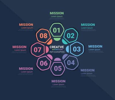 Infographic design template with numbers 8 option for Presentation Timeline, steps or processes. 