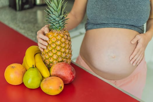 Embracing a healthy choice, a pregnant woman prepares to enjoy a nutritious moment, gearing up to eat fresh fruit and nourish herself during her pregnancy