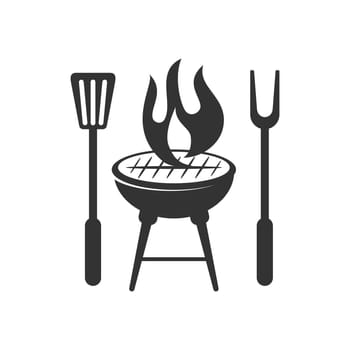 Barbecue fire spatula logo template vector badge Design Isolated