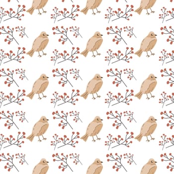 Adorable bird with floral elements - seamless pattern