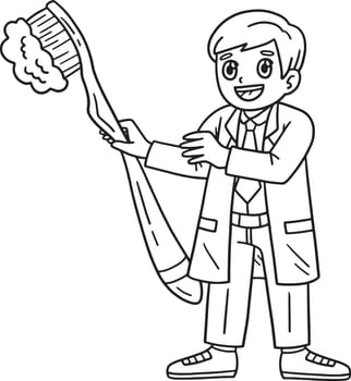 A cute and funny coloring page of a Dental Care Dentist with a Giant Toothbrush. Provides hours of coloring fun for children. To color, this page is very easy. Suitable for little kids and toddlers.