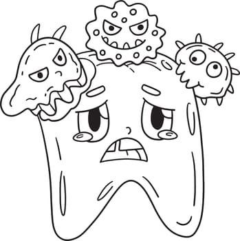 A cute and funny coloring page of a Dental Care Tooth Attacked by Cavities. Provides hours of coloring fun for children. To color, this page is very easy. Suitable for little kids and toddlers.