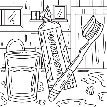 A cute and funny coloring page of a Dental Care Toothbrush and Toothpaste. Provides hours of coloring fun for children. To color, this page is very easy. Suitable for little kids and toddlers.