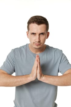 Praying, prayer man with hands in meditation