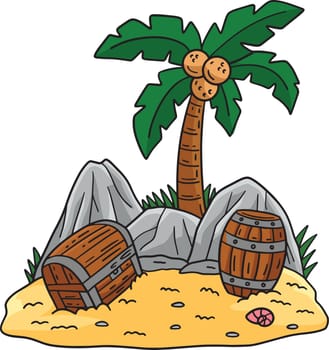 Island with Treasure Chest Barrel Cartoon Clipart