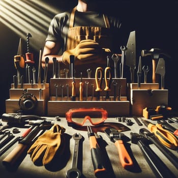 Worker's tools are stored in a the workshop