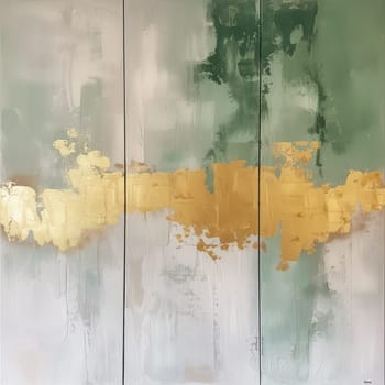 Abstract Triptych Canvas in Pale Green and Gold, Ideal for Modern Home Decor