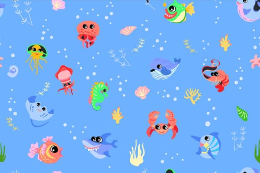 Seamless pattern with sea animals. Underwater for kids bedding fabric wallpaper vector
