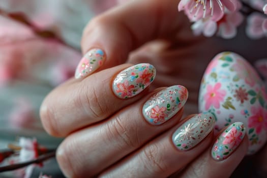Easter spring manicure nail art. ai generated