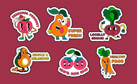 Sticker design set with fruits and vegetables