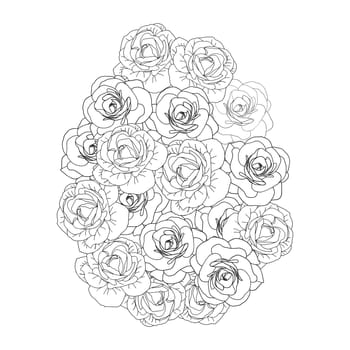 Line art spring camellia flower Easter egg , hand drawn floral elements for Valentines day. Vector illustrations for card or invitations, coloring book