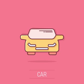 Car icon in comic style. Automobile vehicle cartoon vector illustration on isolated background. Sedan splash effect business concept.