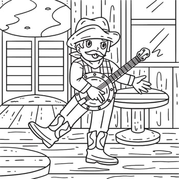 Cowboy Playing Banjo Coloring Page for Kids