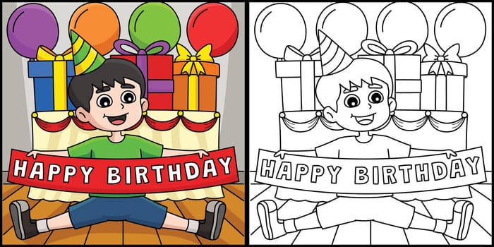 Boy with a Happy Birthday Banner Illustration