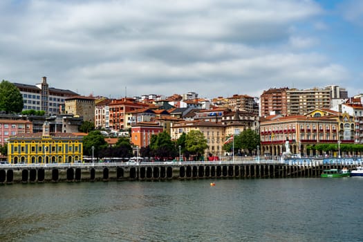 Portugalete, Basque Country, Spain - 20.07.2022: View of Portugalete town by Nervion river.