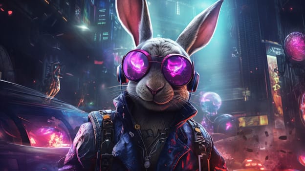 Easter holiday bunny or rabbit in cyberpunk style, easter celebration concept