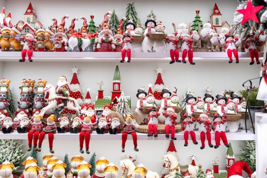 Christmas gifts and decor displayed on shelves in store