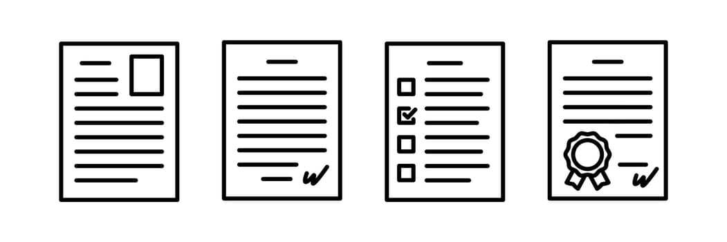 Profile, questionnaire, certificate contract icons