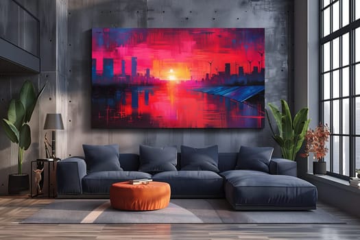 Living room with a couch and large painting on wall