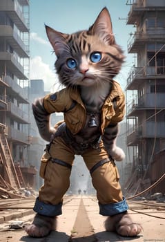 the cat works in the construction industry. AI generated image.