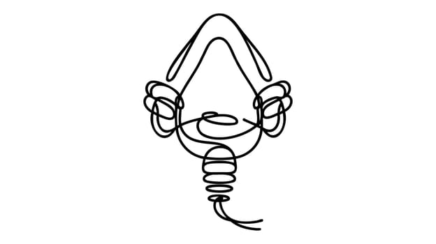 Oxygen mask icon, one continuous line vector illustration on white background