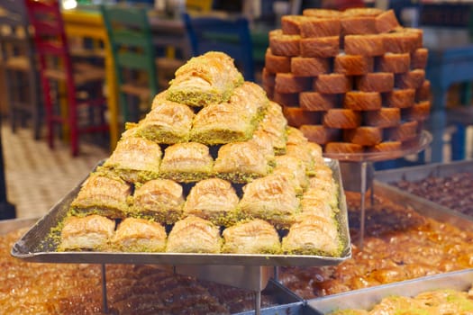 turkish dessert baklava selling at shop