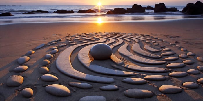 Pattern of stones on a sandy beach