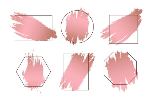 Pink brush strokes with text frame, geometric art frames set. Set of pink splashes for logo, banners, flyers, cards and others.