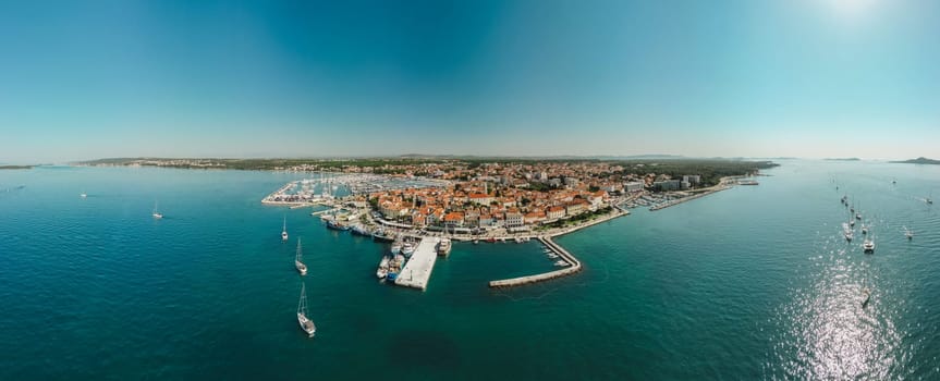 Biograd na Moru, aerial panoramic view of marina and beautiful Old Town architecture