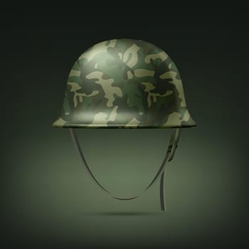 Vector 3d Realistic Green Military Protective Helmet Closeup Isolated. Helmet, Army Symbol of Defense and Protection. Soldier Helmet Design Template for Military, Defense and Safety Concept