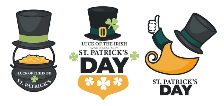 Luck of Irish Saint Patricks day, holiday symbols