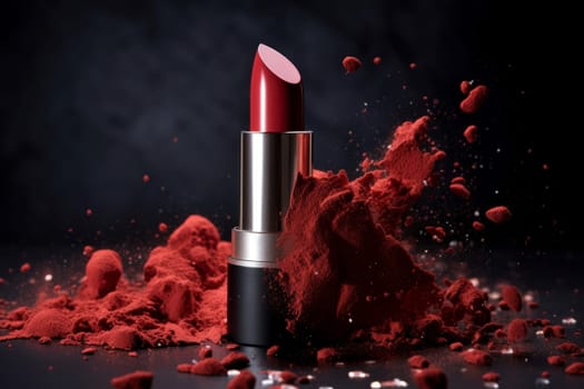 Red lipstick dust. Makeup fashion. Generate Ai