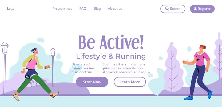 Be active, lifestyle and running, start now, web