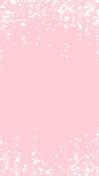Sprinkled hearts valentine template. White hearts scattered on pink background. Festive sprinkled hearts vector illustration.
