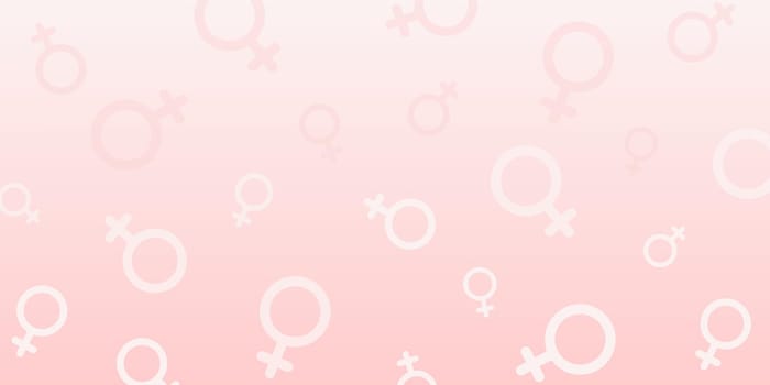 Celebration gradient pink horizontal background with symbols of Venus. Template for Women's Day, gender party, branding, congrats or invitations