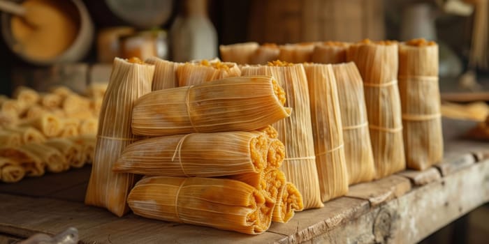Homemade Corn and Chicken Tamales Ready to Eat.